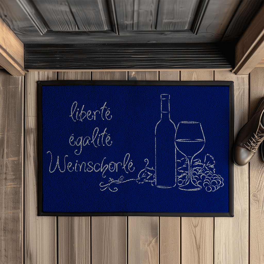 Fußmatte mit Gummirand - liberté, égalité, Weinschorlé